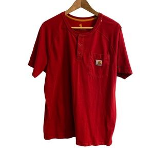 Carhartt Shirt Force Polo Shirt Large Red Pocket Relaxed Fit Cotton Buttons